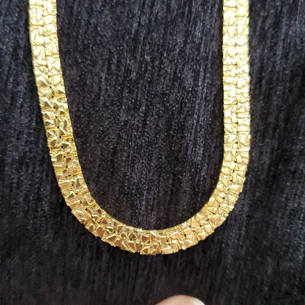 Vintage Gold plated Flat 20 Inch Nugget Textured Necklace